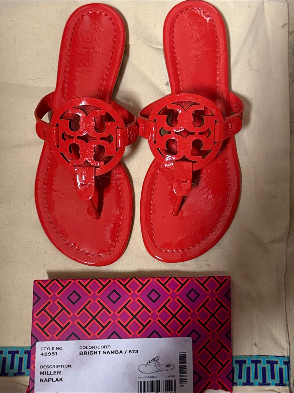 Tory Burch Bright Samba Patent Miller Thong Sandals